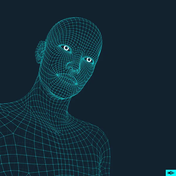 Kepala orang dari 3d Grid. Manusia Kepala Wire Model. Manusia - Stok Vektor