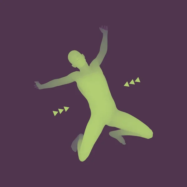 Hombre Saltando. Modelo 3D del Hombre. Cuerpo humano. Símbolo deportivo. Diseño E — Vector de stock