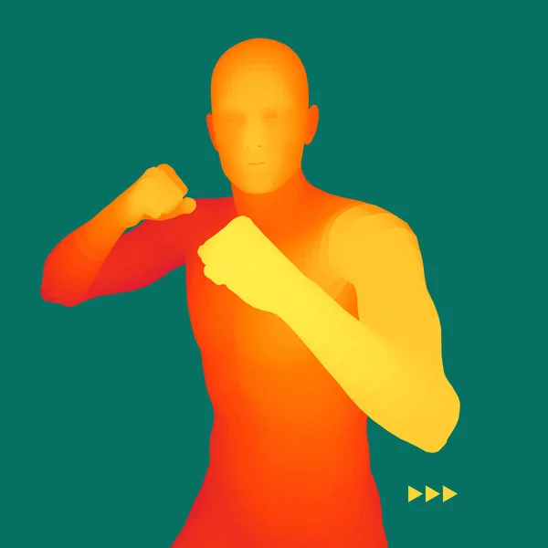 Boxeador. Modelo 3D del Hombre. Cuerpo humano. Símbolo deportivo. Elemento de diseño — Vector de stock