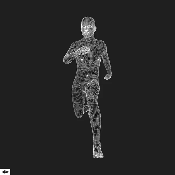 Бегущий человек. 3D модель человека. Геометрический дизайн . — стоковый вектор