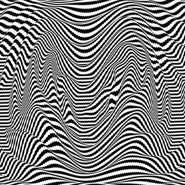 Черно-белый абстрактный полосатый фон. Оптическое искусство. Трехмерная векторная иллюстрация . — стоковый вектор