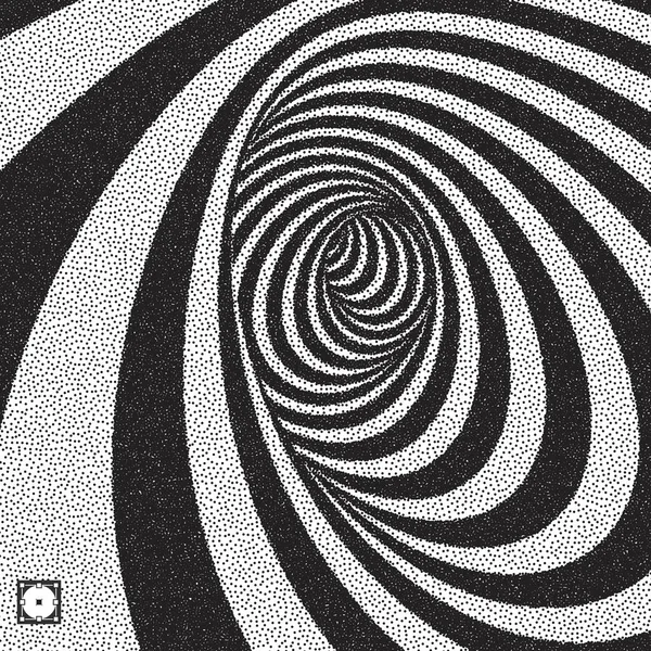 Tunnel. Black and white abstract striped background. Pointillism pattern with optical illusion. — Stock Vector