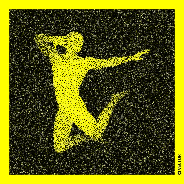 Tancerz. 3D Model ludzkiego ciała. Czarny i żółty-ziarniste projekt. Ilustracja wektorowa rastrowym. — Wektor stockowy