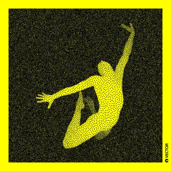 Gymnast. 3D modell av människokroppen. Svart och gul grynig design. Stippled vektorillustration. — Stock vektor