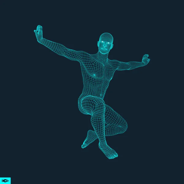 Modello 3D dell'uomo. Modello di filo del corpo umano. Elemento di progettazione . — Vettoriale Stock