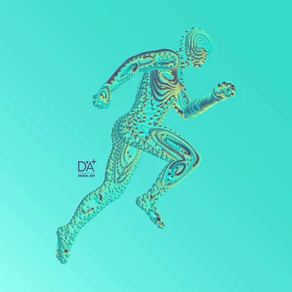 Kör man. Emblem för maraton och jogging. 3D-modell av människan. V — Stock vektor