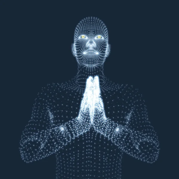 3D модель человека. Человек, который молится. Концепция религии . — стоковый вектор