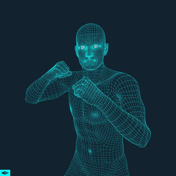Boxer. Combattente. Modello 3D dell'uomo. Simbolo sportivo . — Vettoriale Stock