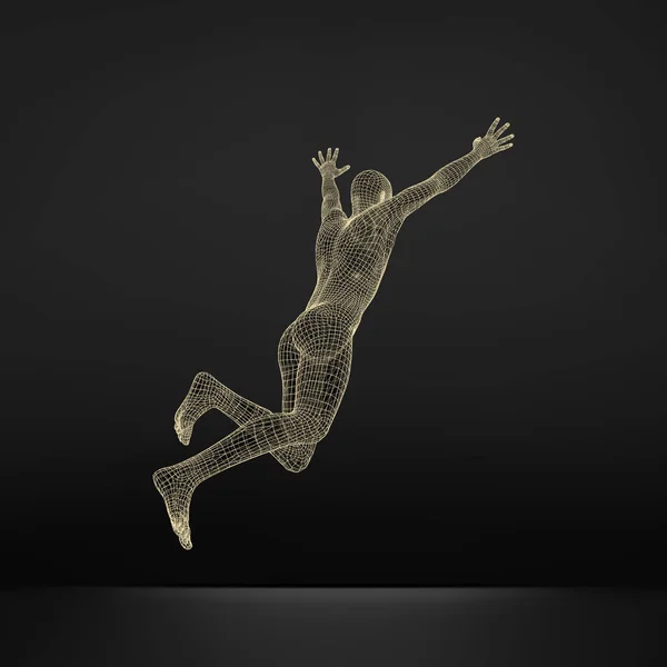 점프 맨 다각형 디자인입니다. 남자 기하학적 디자인의 3d 모델. — 스톡 벡터