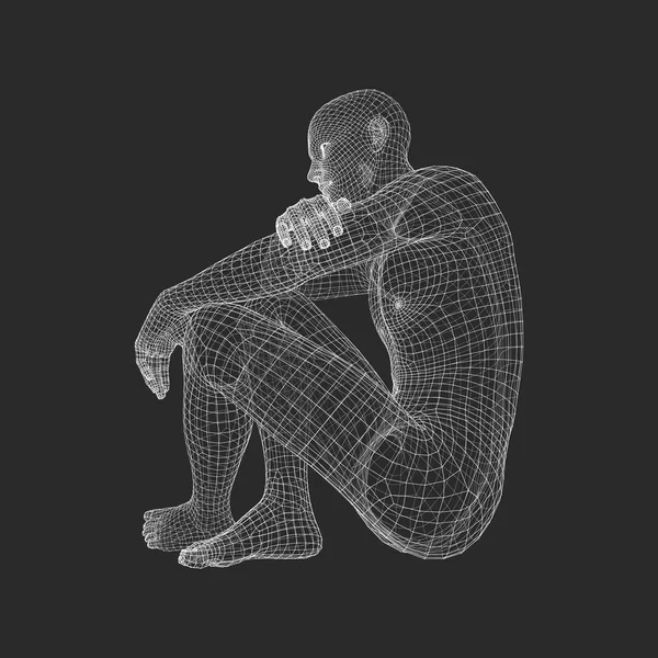 Mann Denkerpose Modell Des Menschen Geometrisches Design Menschlicher Körper Draht — Stockvektor