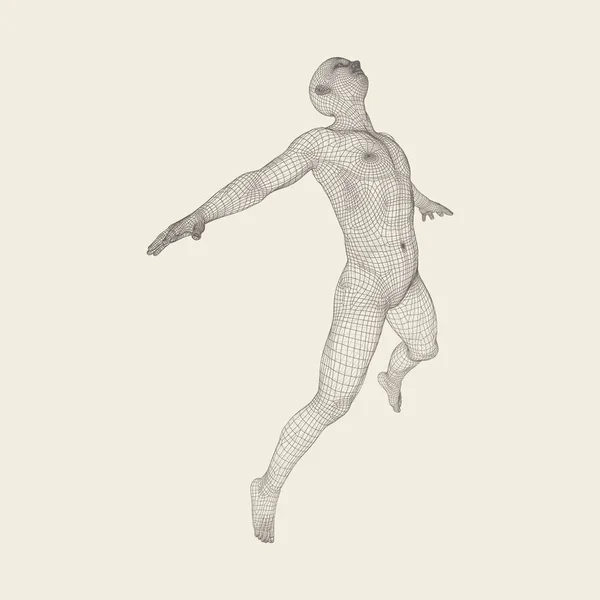 Silhuetten Hoppande Man Modell Man Geometriska Design Polygonal Täcker Huden — Stock vektor