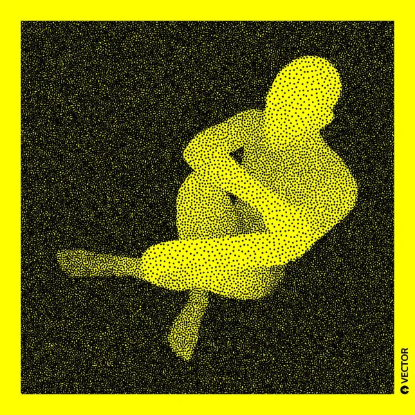 Hombre Sentado Modelo Cuerpo Humano Diseño Granulado Negro Amarillo Ilustración — Vector de stock