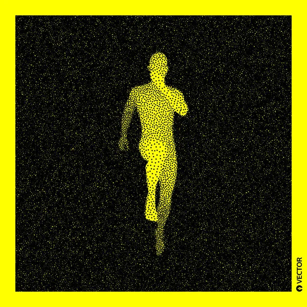 Běžící Muž Model Lidského Těla Černé Žluté Zrnitý Design Tečkovaným — Stockový vektor