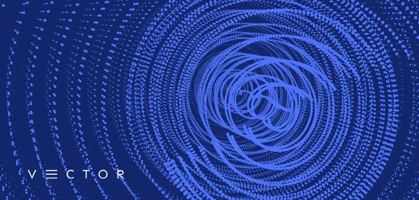 動的パーティクルを持つ配列。接続されたドットで旋回します。抽象的な科学や技術の背景。3D ベクトルイラストレーション. — ストックベクタ