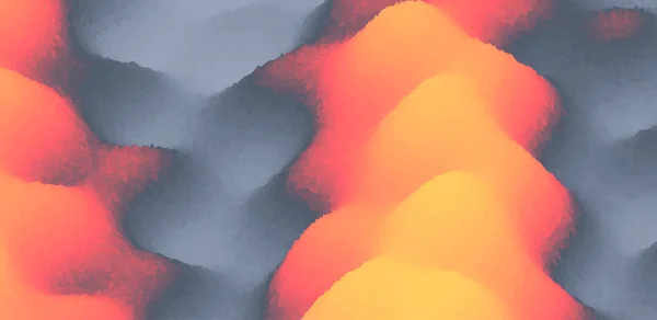 A lava flui com seus rios de fogo brilhantes, vermelhos e alaranjados. Superfície quente e fumo. Fundo abstrato. Ilustração vetorial . — Vetor de Stock
