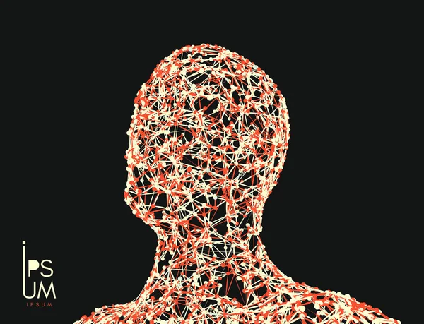 グリッドスタイルで作成された3D人間の顔。人工知能の概念デジタル技術の背景。ベクターイラスト. — ストックベクタ
