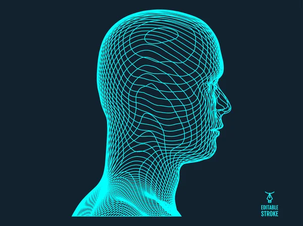 3D menschliches Gesicht im Gitterstil erstellt. Künstliche Intelligenz. digitaler Hintergrund. Vektorillustration. — Stockvektor