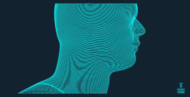 3d human face created in grid style. Artificial intelligence concept. Digital technology background. Vector illustration. clipart