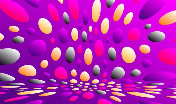 Fond abstrait avec des cercles de couleur. Particules chaotiques dans l'espace vide. Démarrage d'illusions vectorielles dynamiques. — Image vectorielle