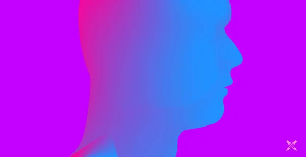 Vista lateral do rosto. Silhueta de cabeça humana abstrata com gradiente de cor. Design minimalista para apresentações de negócios, folhetos ou cartazes. ilustração vetorial 3d . — Vetor de Stock
