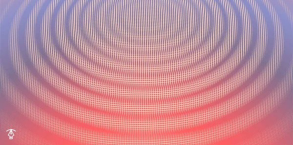 リップル効果のある3D波背景 粒子のベクトル図 三次元グリッド面 — ストックベクタ
