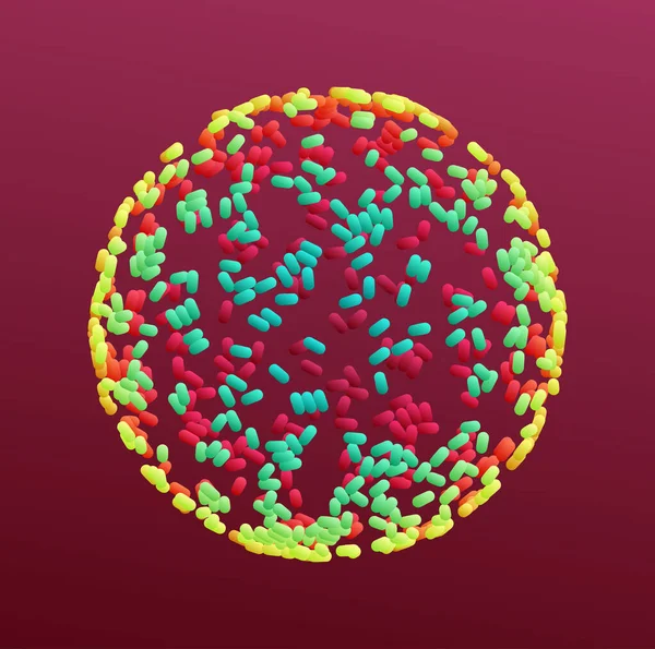 由许多精灵形成的球体 3D科学 教育或医学的病媒图解 — 图库矢量图片