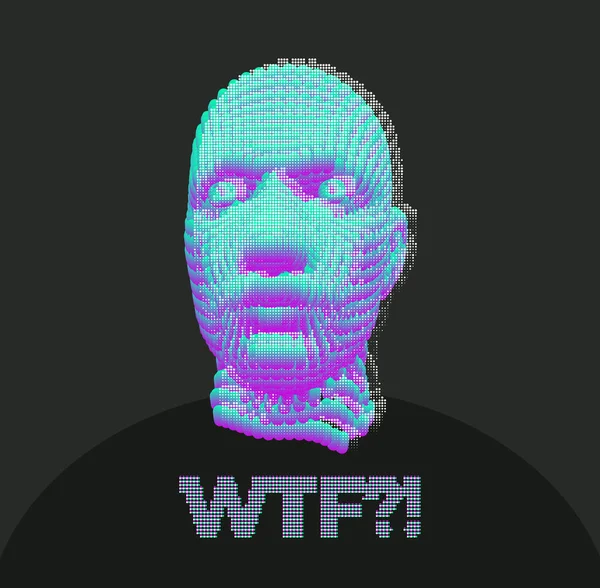 Wtf Векторная Иллюстрация Абстрактная Цифровая Человеческая Голова Использоваться Качестве Плаката — стоковый вектор