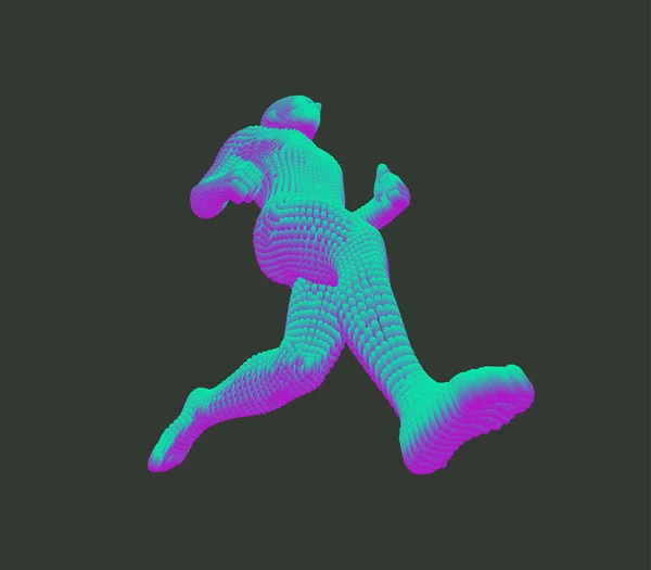 跑步的人或马拉松选手 3D人体模型 体育设计 由粒子组成的矢量图 — 图库矢量图片
