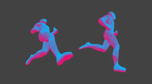 ランニングマンかマラソンランナー 3D人体モデル スポーツ用のデザイン 粒子で構成されたベクトル図 — ストックベクタ