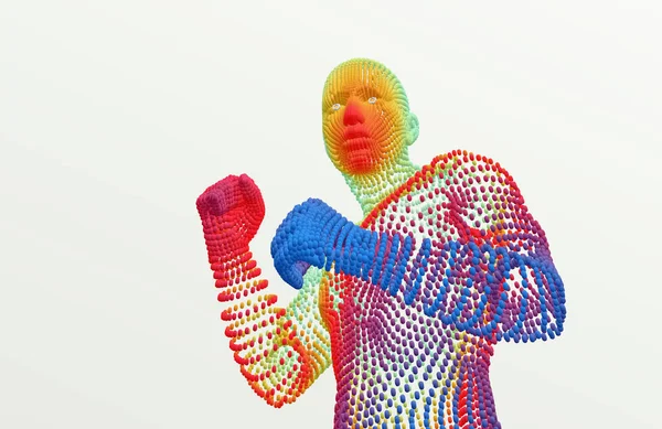 ボクサー 戦う男だ スポーツシンボル 粒子で構成されたベクトル図 — ストックベクタ