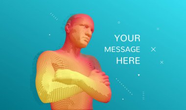 Man crossing his arms over his chest. 3D human body model. Artificial intelligence concept. Vector illustration. vector Man crossing his arms over his chest. 3D human body model. Artificial intelligence concept. Vector illustration. vector