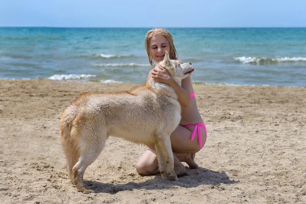 Husky and blonde — Stock Photo, Image