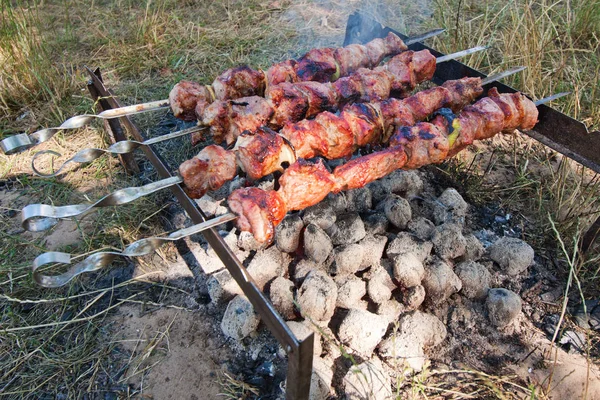 Мясо готовится на древесном угле — стоковое фото