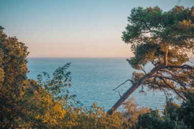 Gün batımında dağın tepesinden Akdeniz 'in güzel manzarası