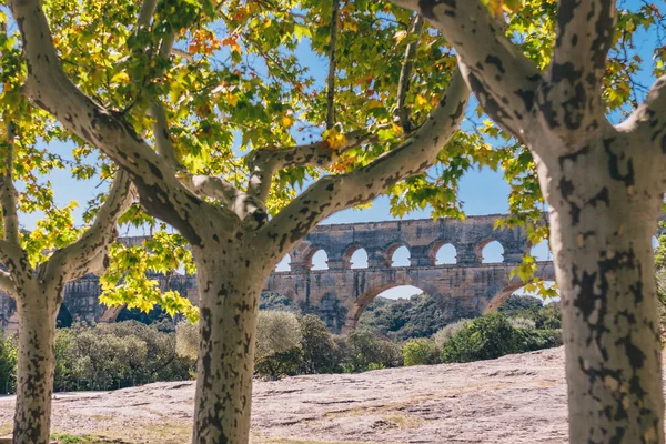 Turistická Trasa Starověký Římský Akvadukt Pont Gard Řece Gardon — Stock fotografie