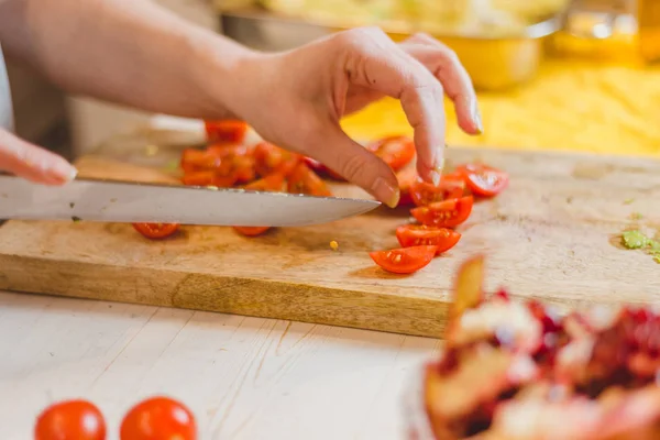 Куховарство Рецептах Малюнках Куховарство Bruschetta Крок Кроком Італійський Різкий Апетитний — стокове фото