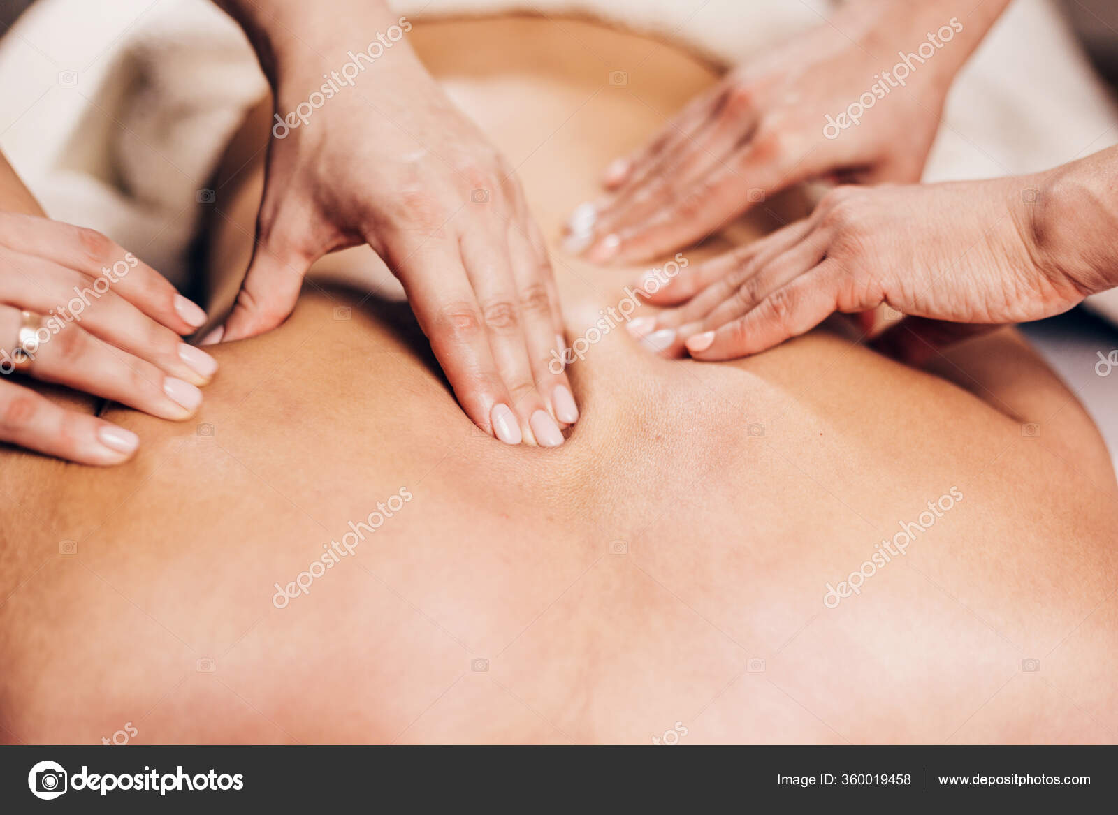 Masaje Efectivo Cuatro Manos Doble Masaje Espalda — Foto de stock