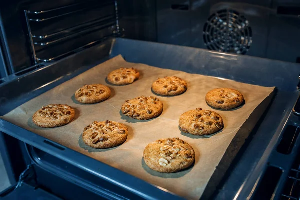 baking pan with homemade peanut cookies