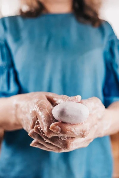 Lavage Complet Des Mains Savon Savon Pendant Moins Secondes Prévention — Photo