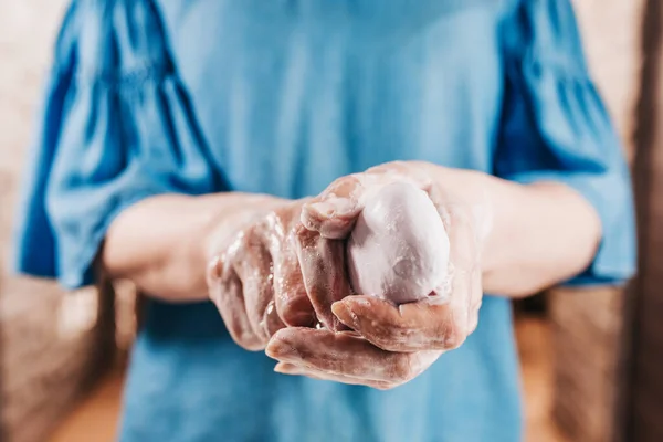 Piece Soap Hands Soap Destroys Bacteria Personal Hygiene — Stock Photo, Image