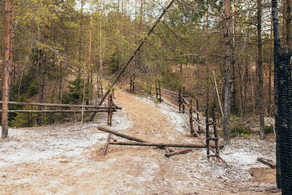 Брошенная Лесная Дорога Деревянный Забор Золотодобыча — стоковое фото