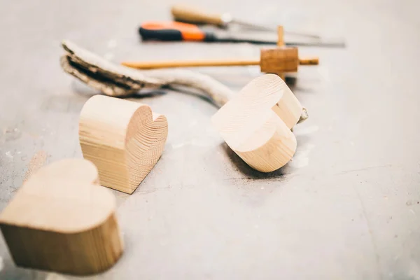 Atelier Menuisier Souvenirs Bois Faits Maison Forme Cœur Pour Saint — Photo