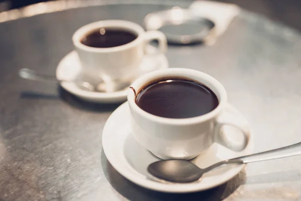 Cups Hot Chocolate High Calorie Dessert Selective Focus — Stock Photo, Image