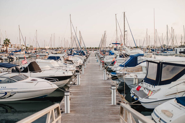 Torrevieja, Spain - July 04, 2019: View of the marina - private yachts in the port