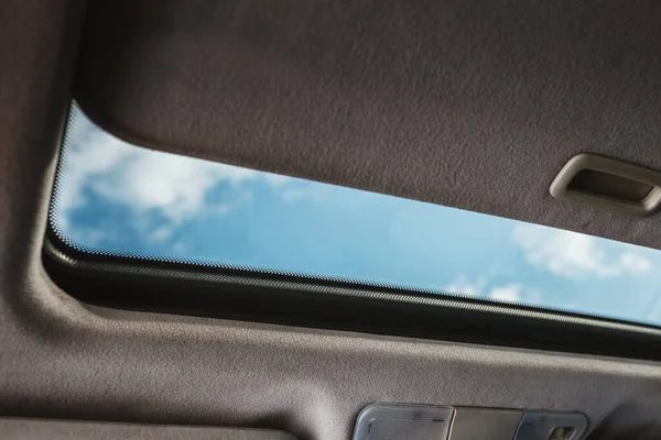 Blue Sky Open Car Sunroof View Passenger Compartment — Stock Photo, Image