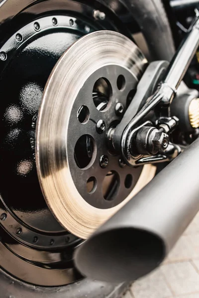 Spolehlivá Kvalita Motocyklového Brzdového Kotouče Zakázku Detailní Záběr Brzdového Systému — Stock fotografie
