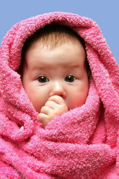 Portrait of a baby infant in towel — Stock Photo, Image
