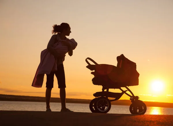 Moeder met een wandelwagen — Stockfoto