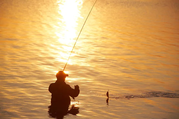 Fiske på sunset — Stockfoto