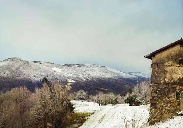 Dům ve slovinských horách, pokrytý sněhem — Stock fotografie